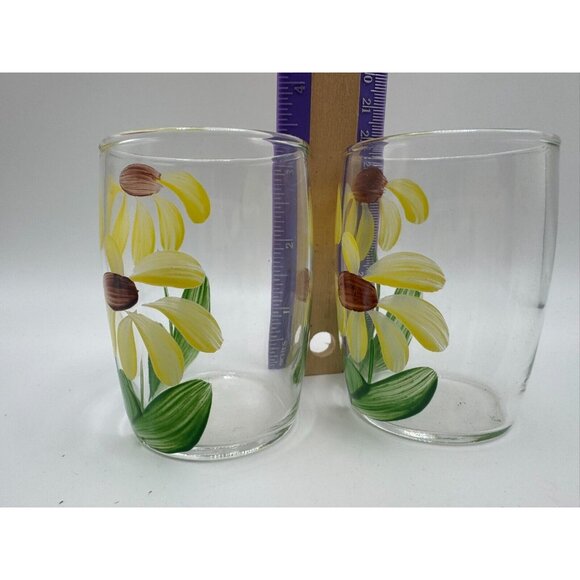 2 Bartlett Collins Gay Fad Handpainted Juice glases Daisies Yellow Brown - Picture 5 of 5